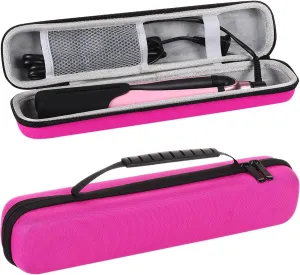 Curling Iron Travel Case, Festwarm Hard Carry Bag for Straightener Curling Irons Styler with Handle, EVA Flat Iron Cases for Vacation(CASE ONLY, Rose Red)