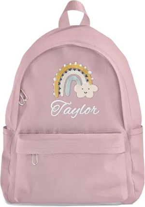 Custom Backpack for Girls and Boys with Name Rainbow Embroidery Print, Personalized Back to School Backpack for Kids First Day of School, Casual Backpack for Child