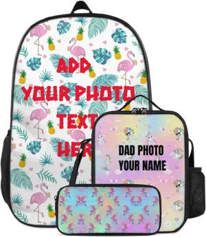 Custom Backpack for Kids with Luch box,Personalized Backpacks for Boys Girls Design Text Photo Name Logo Cute Lightweight Kindergarten Elementary School Bookbag
