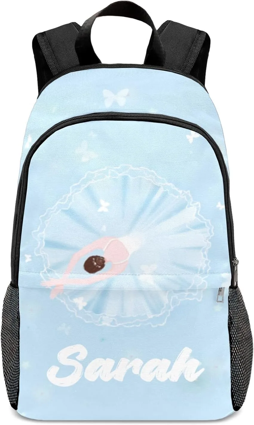 Custom Ballet Dancer Blue Butterfly School Backpack Multipurpose Casual Bag Personalized with Name Waterproof Sport Daypack Travel Man Woman Bags