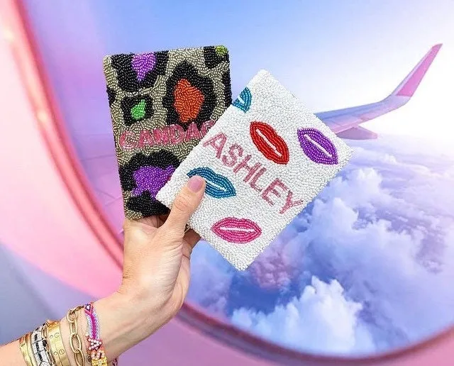 Custom beaded passport cover, travel wallet passport book holder case, personalized passport, newlywed gift, bride gift, bachelorette party