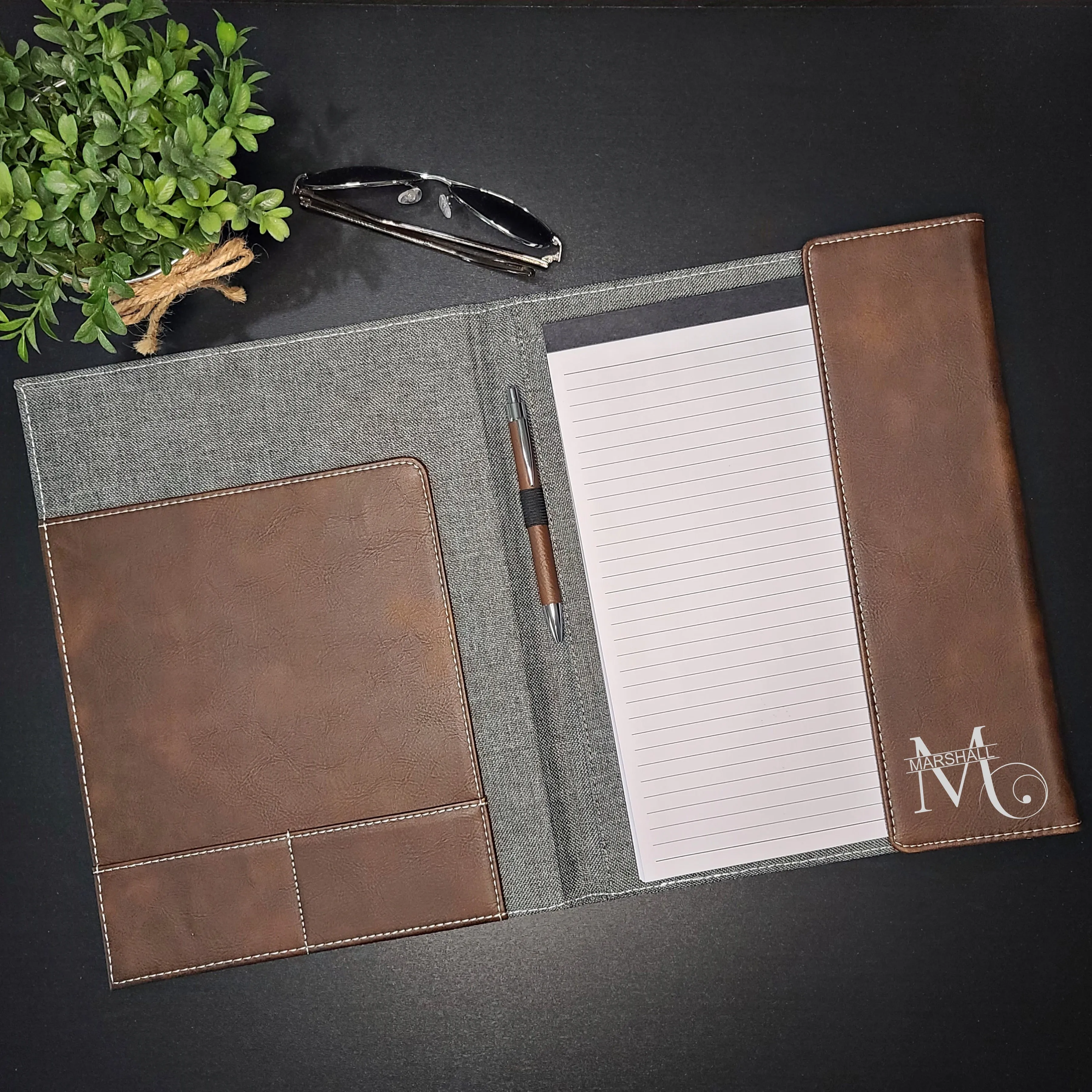 Custom Engraved Monogram Portfolio with Refillable Notepad | Graduation Gift