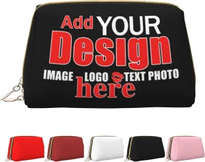 Custom Makeup Bag Leather Cosmetic Bag Personalized Photo Text Logo Zipper Pouch Toiletry Bag Travel Cosmetic Organizer for Women (Small 6.7 * 4.3 * 3in)