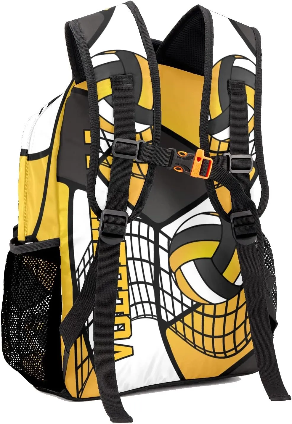 Custom Volleyball Yellow White Black Waterproof Backpack Bookbag with Name for Birthday Holiday Gift