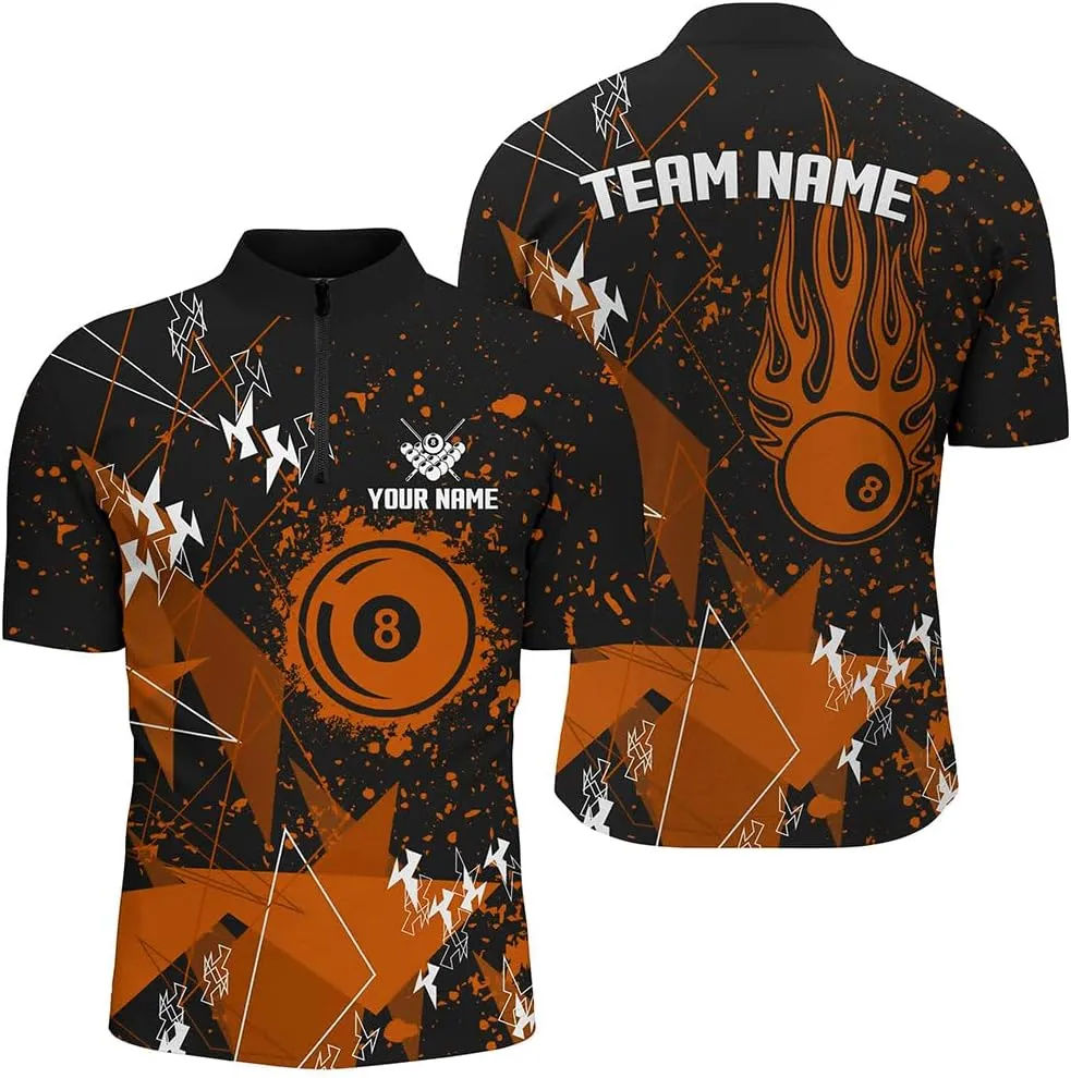 Customized Billiard Jerseys, 8 Ball Shirt, Billiards Shirts for Men, Personalized Orange Grunge Gear, Best