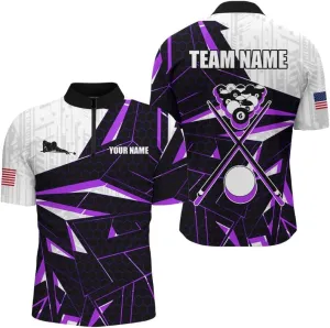 Customized Billiard Jerseys, 8 Ball Shirt, Billiards Shirts for Men, Red Grunge 8 Ball Quarter-Zip Pool