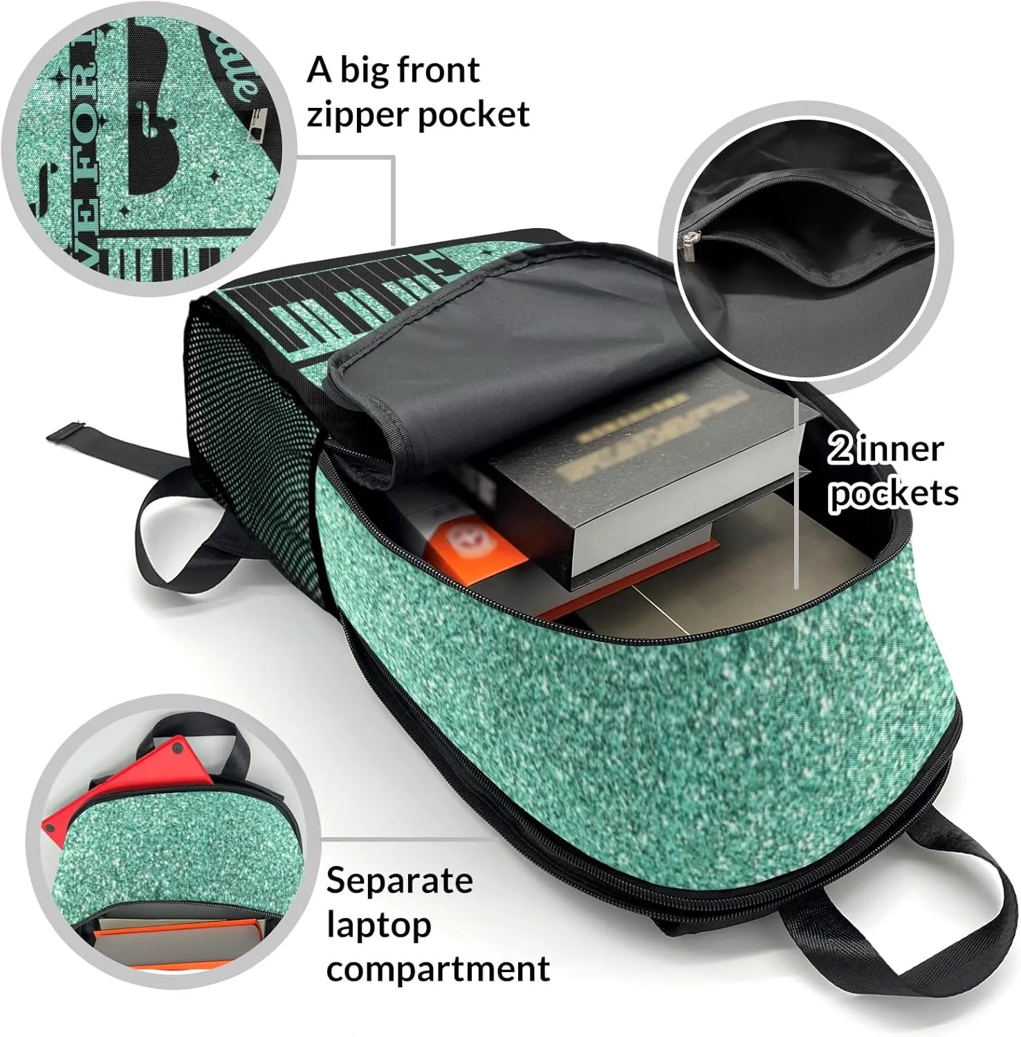 Customized Music Cello Backpack Personalized Name Schoolbag Multipurpose Daypack Sport Casual Travel Bags for Teen Adult Green Glitter Print