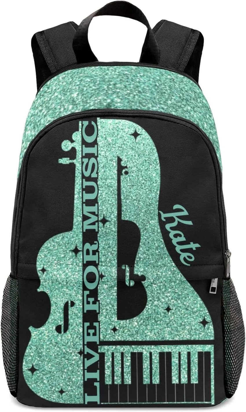 Customized Music Cello Backpack Personalized Name Schoolbag Multipurpose Daypack Sport Casual Travel Bags for Teen Adult Green Glitter Print