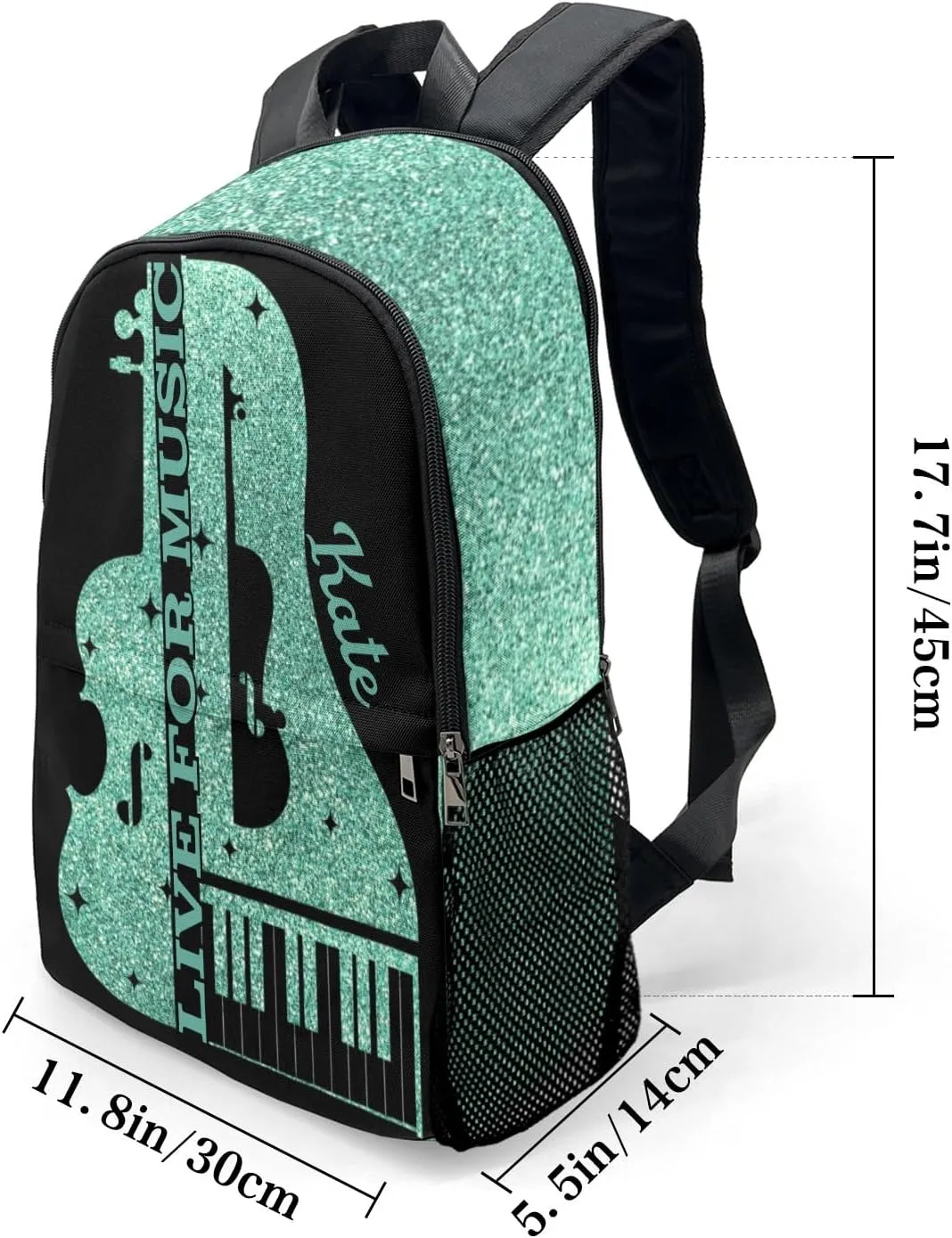 Customized Music Cello Backpack Personalized Name Schoolbag Multipurpose Daypack Sport Casual Travel Bags for Teen Adult Green Glitter Print
