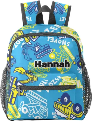 Cute Bulldozer Car Truck Personalized School Backpack for Kid-Boy/Girl Toddler Daypack Kindergarten Travel Bookbag