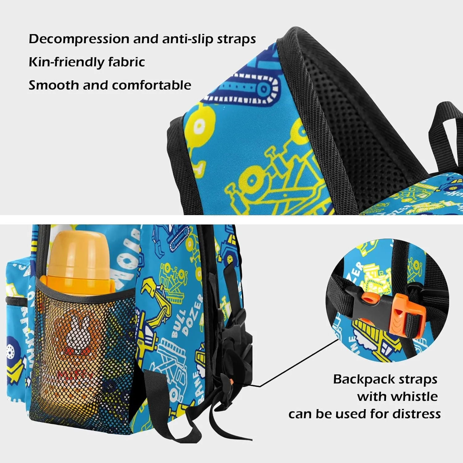 Cute Bulldozer Car Truck Personalized School Backpack for Kid-Boy/Girl Toddler Daypack Kindergarten Travel Bookbag