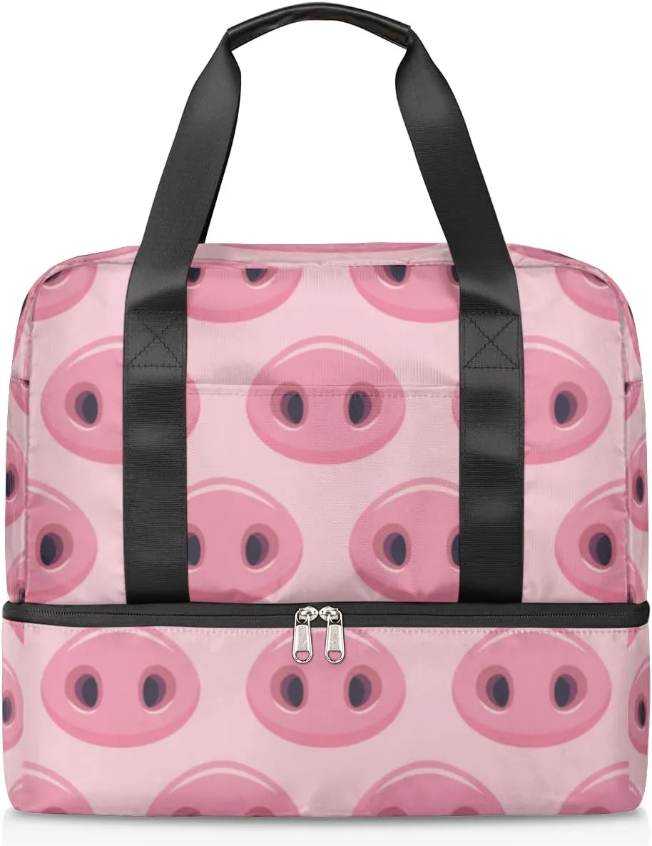 Cute Pigs Noses Travel Bag Double Tier Zip Closure Weekender Bag with Leather Handle Waterproof Sports Tote Gym Bag for Swim Beach Gym Yoga