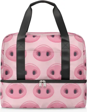 Cute Pigs Noses Travel Bag Double Tier Zip Closure Weekender Bag with Leather Handle Waterproof Sports Tote Gym Bag for Swim Beach Gym Yoga
