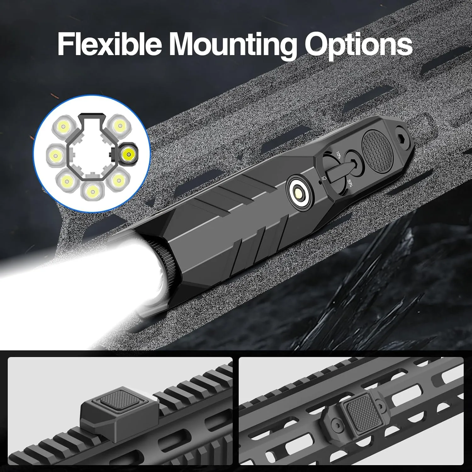 DARKFANG Brightness Adjustable Mlok Weapon Light for Rifle, 1450 Lumen Tactical Flashlight with Removeable Pressure Switch