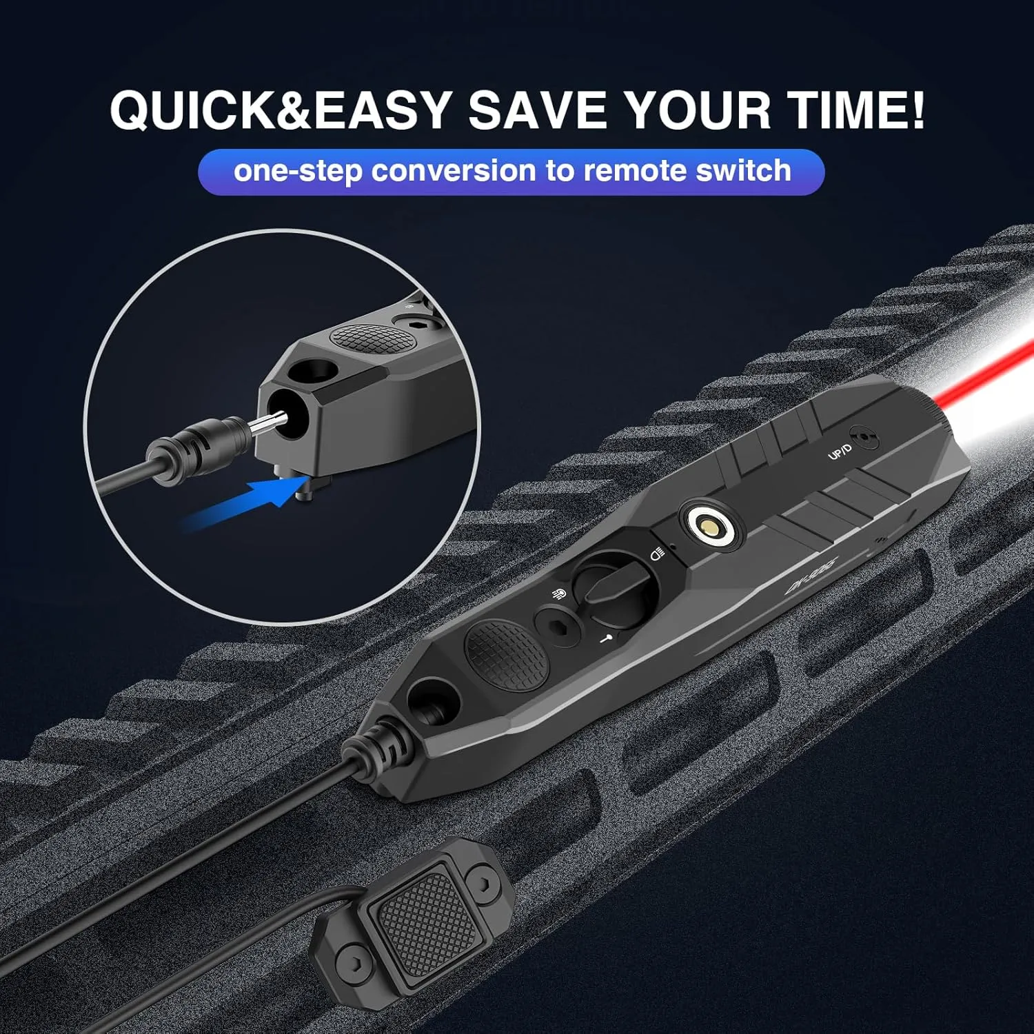 DARKFANG Tactical Flashlight and Red Laser Combo for Rifle, 1450 Lumen Weapon Light with Removeable Pressure Switch for Mlok Rail