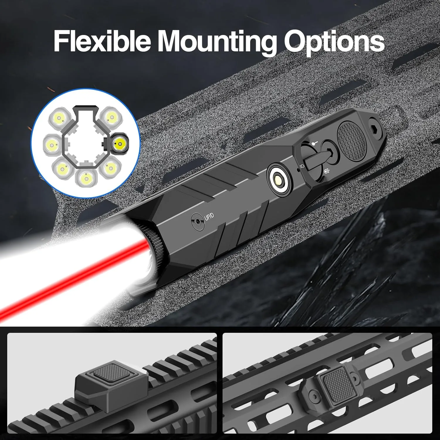DARKFANG Tactical Flashlight and Red Laser Combo for Rifle, 1450 Lumen Weapon Light with Removeable Pressure Switch for Mlok Rail