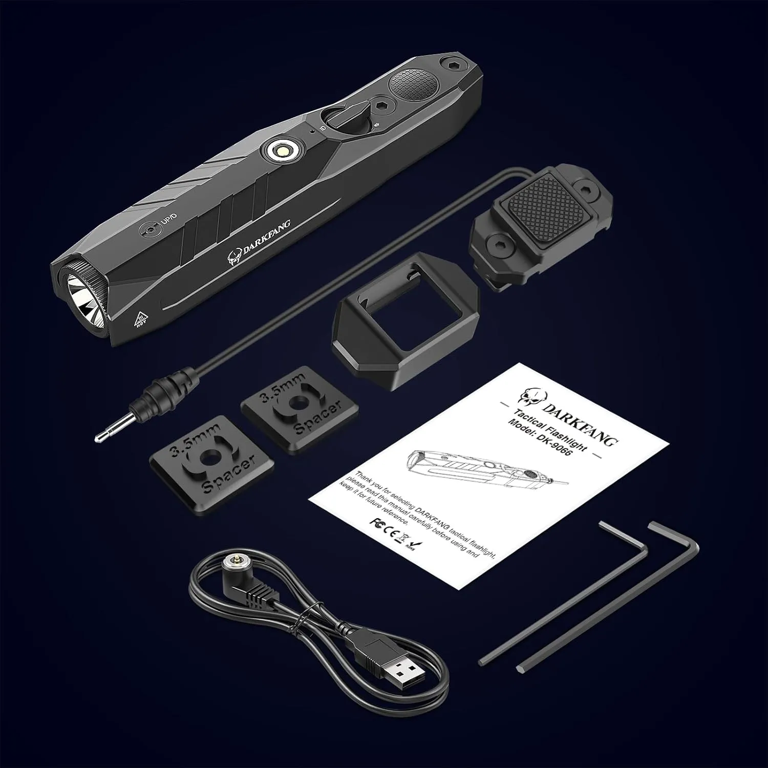 DARKFANG Tactical Flashlight and Red Laser Combo for Rifle, 1450 Lumen Weapon Light with Removeable Pressure Switch for Mlok Rail