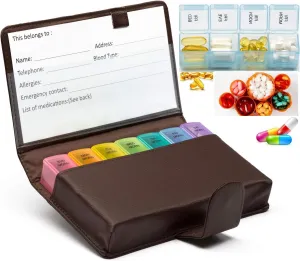 Deeper and Larger Compartments Daily Pill Organizer AM PM Medicine Pill Box 7-Day Weekly Holder Zzteck PU Leather Trave Case Day Night Large Medication Reminder Dispenser Vitamin Holder Container (BN)