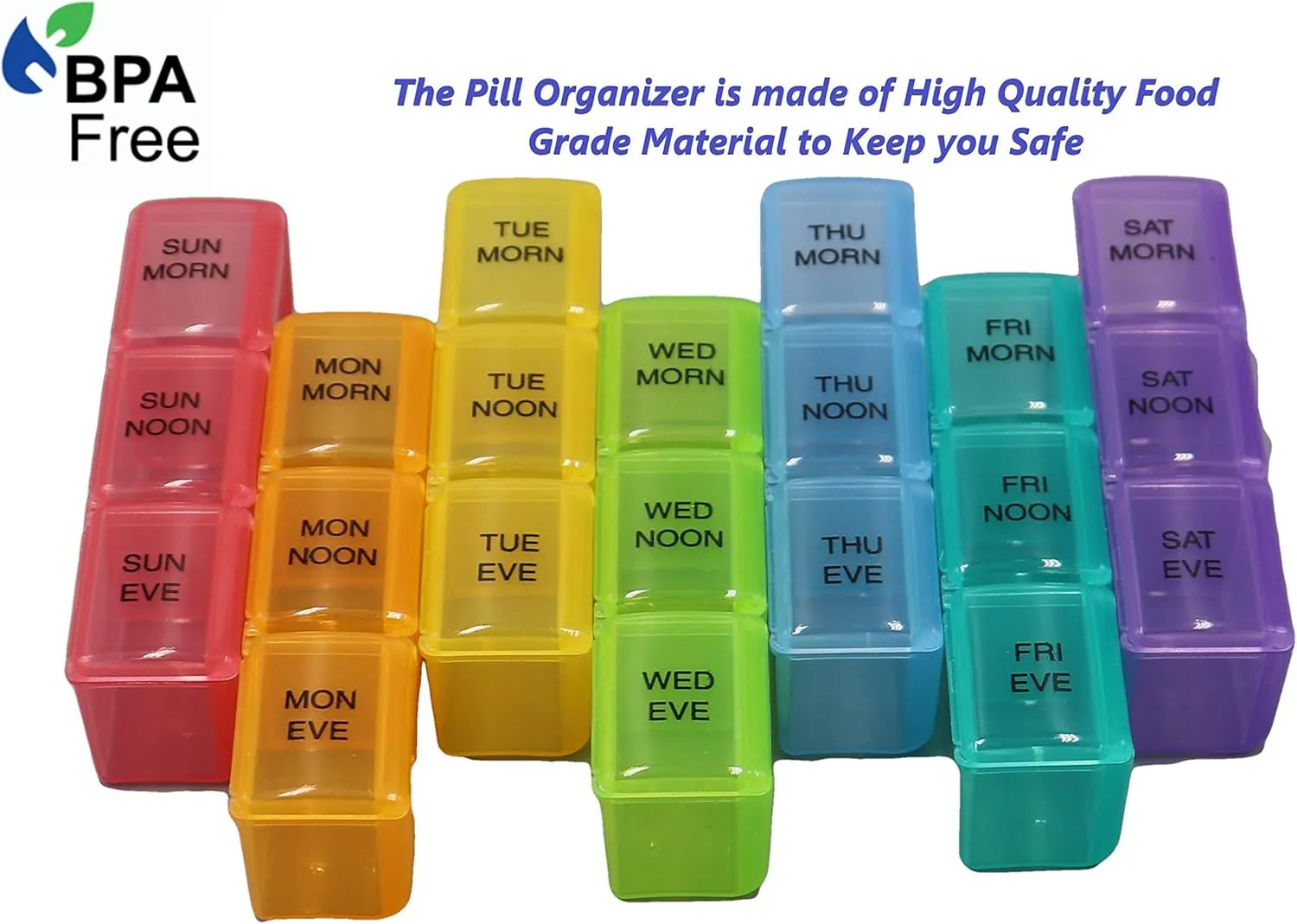 Deeper and Larger Compartments Daily Pill Organizer AM PM Medicine Pill Box 7-Day Weekly Holder Zzteck PU Leather Trave Case Day Night Large Medication Reminder Dispenser Vitamin Holder Container (BN)