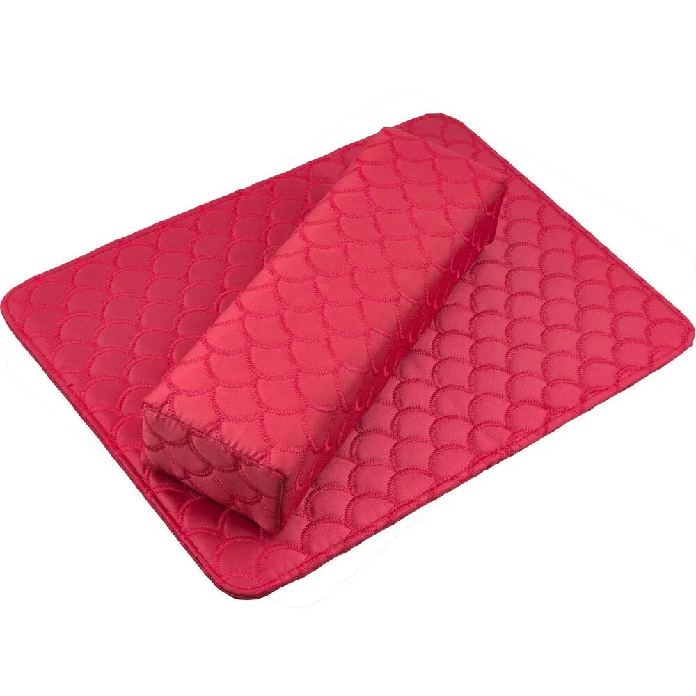 Deluxe Manicure Mat Cushion Set - Stylish &amp; Elegant Mat &amp; Pillow - Red