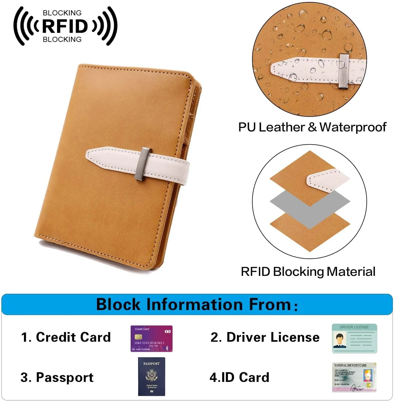 Deziliao Passport wallets, Mulit-purpose RFID Blocking Passport Holder AirTag Wallet, Travel Wallet Cover Case（Brown）