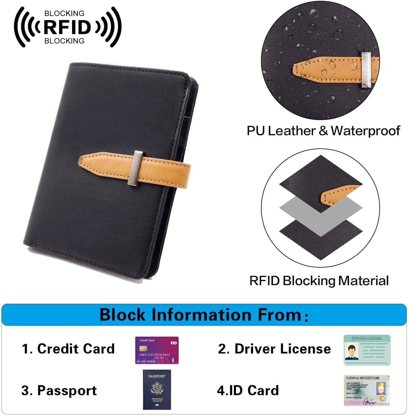 Deziliao Passport wallets, Mulit-purpose RFID Blocking Passport Holder AirTag Wallet, Travel Wallet（Black）