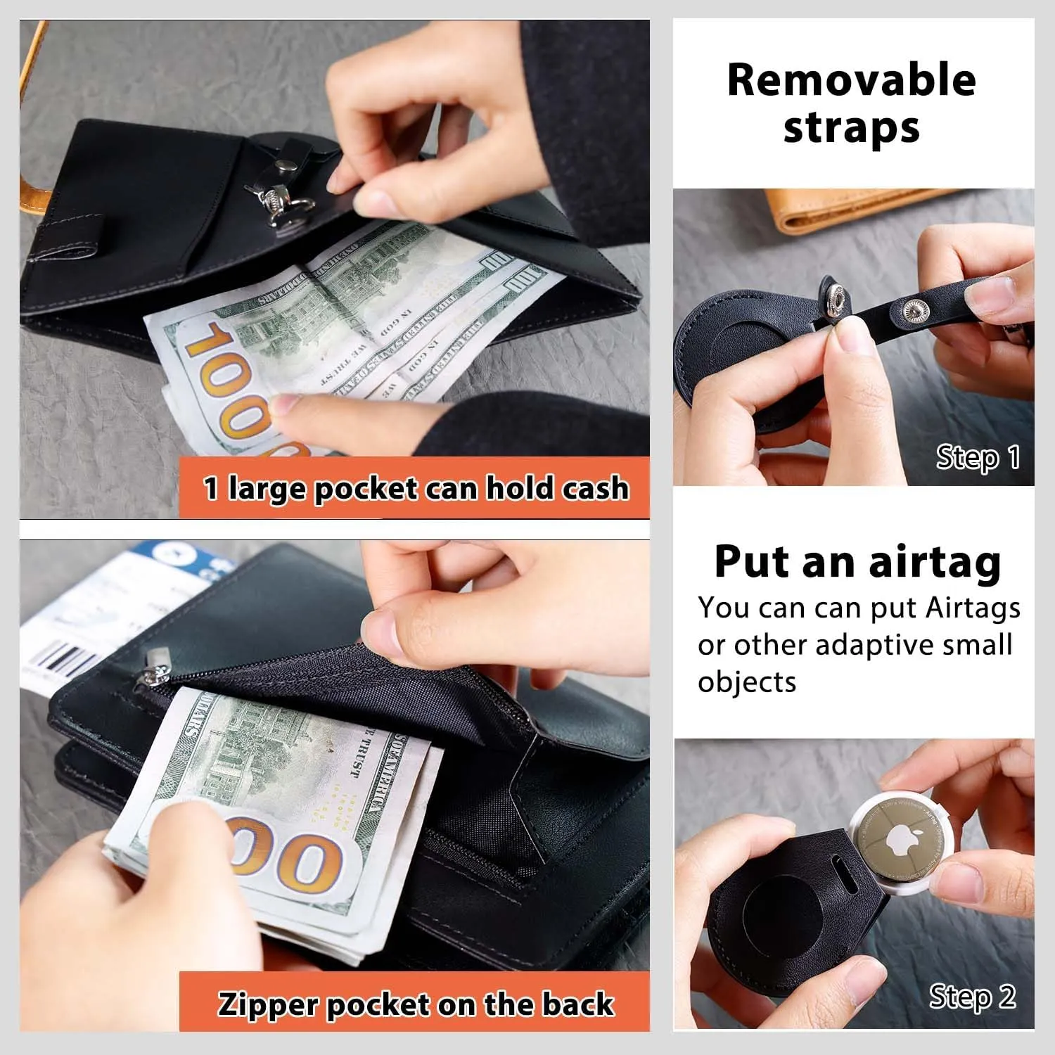 Deziliao Passport wallets, Mulit-purpose RFID Blocking Passport Holder AirTag Wallet, Travel Wallet（Black）