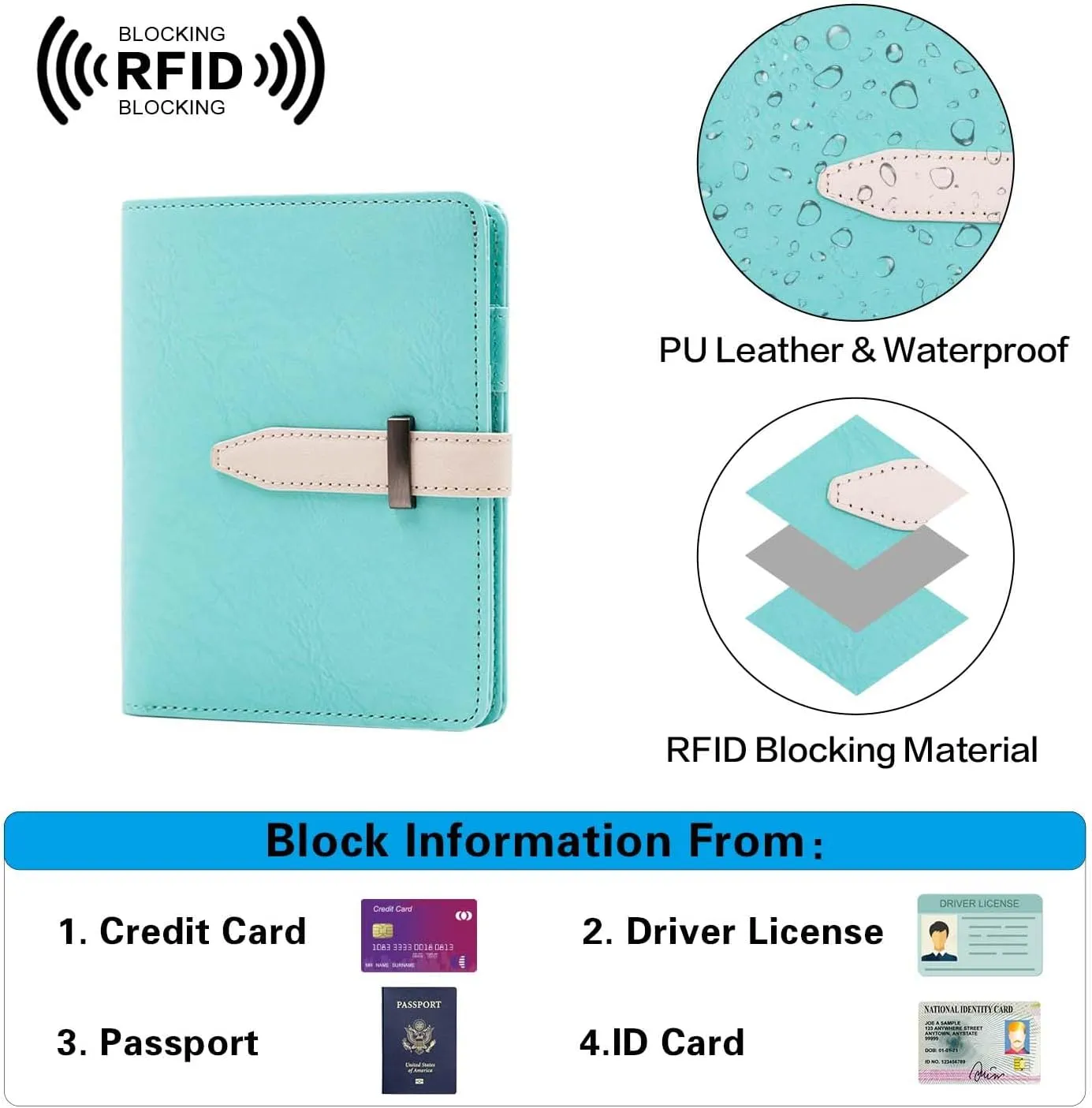 Deziliao Passport wallets, Mulit-purpose RFID Blocking Passport Holder AirTag Wallet, Travel Wallet（Blue-white）