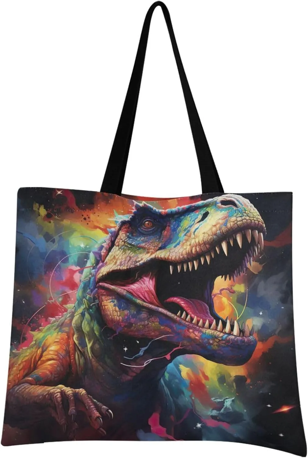 Dinosaur Dino Roar Color Galaxy Tote Bag for Women Girl Canvas Shoulder Handbags Reusable Grocery Bags Large Purse with Inner Pocket 214a5381
