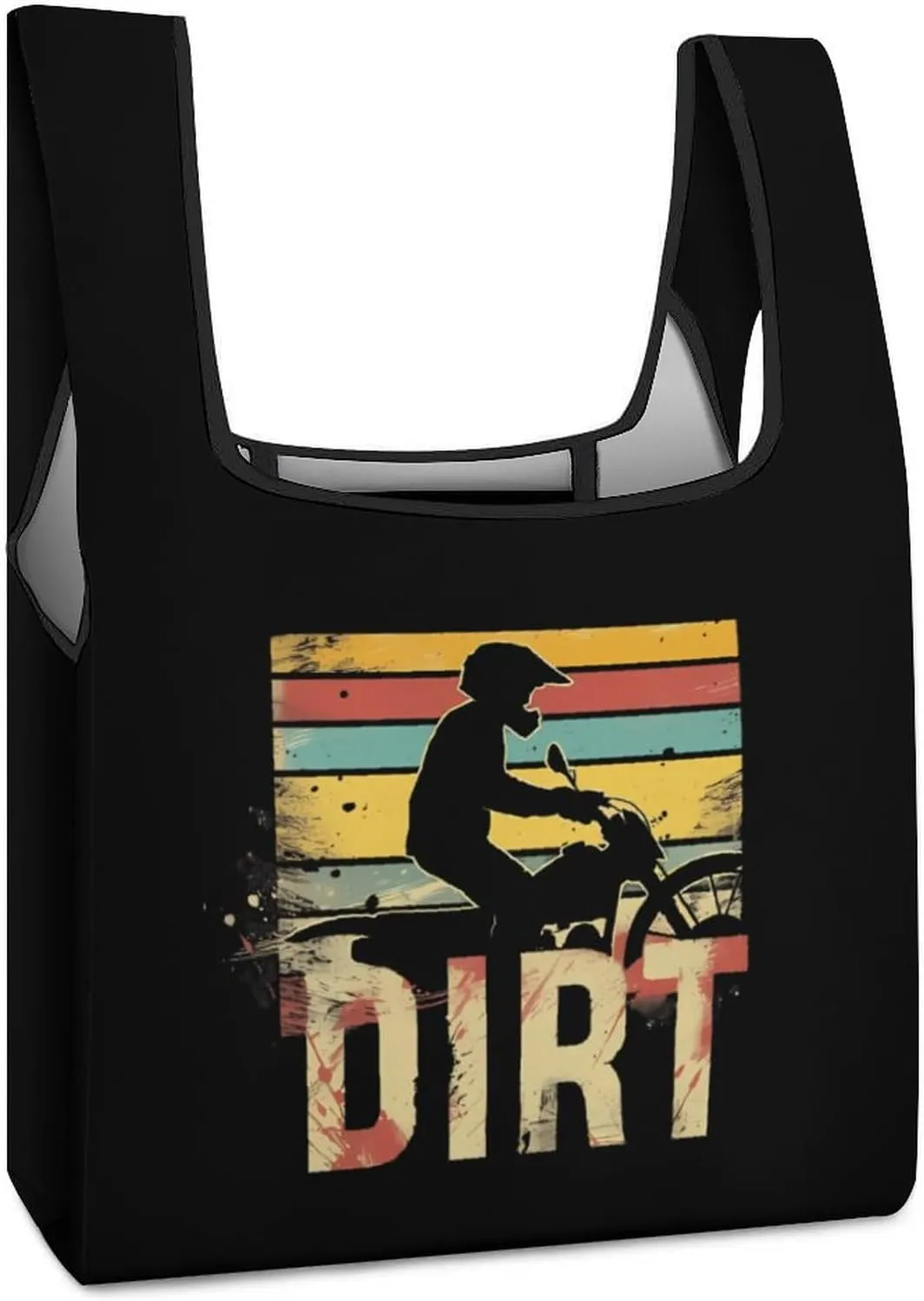Dirt Bike Morocycle Novelty Reusable Grocery Bag Fold-able Shopping Bags Washable Tote Lightweight Storage Pouch with Handle