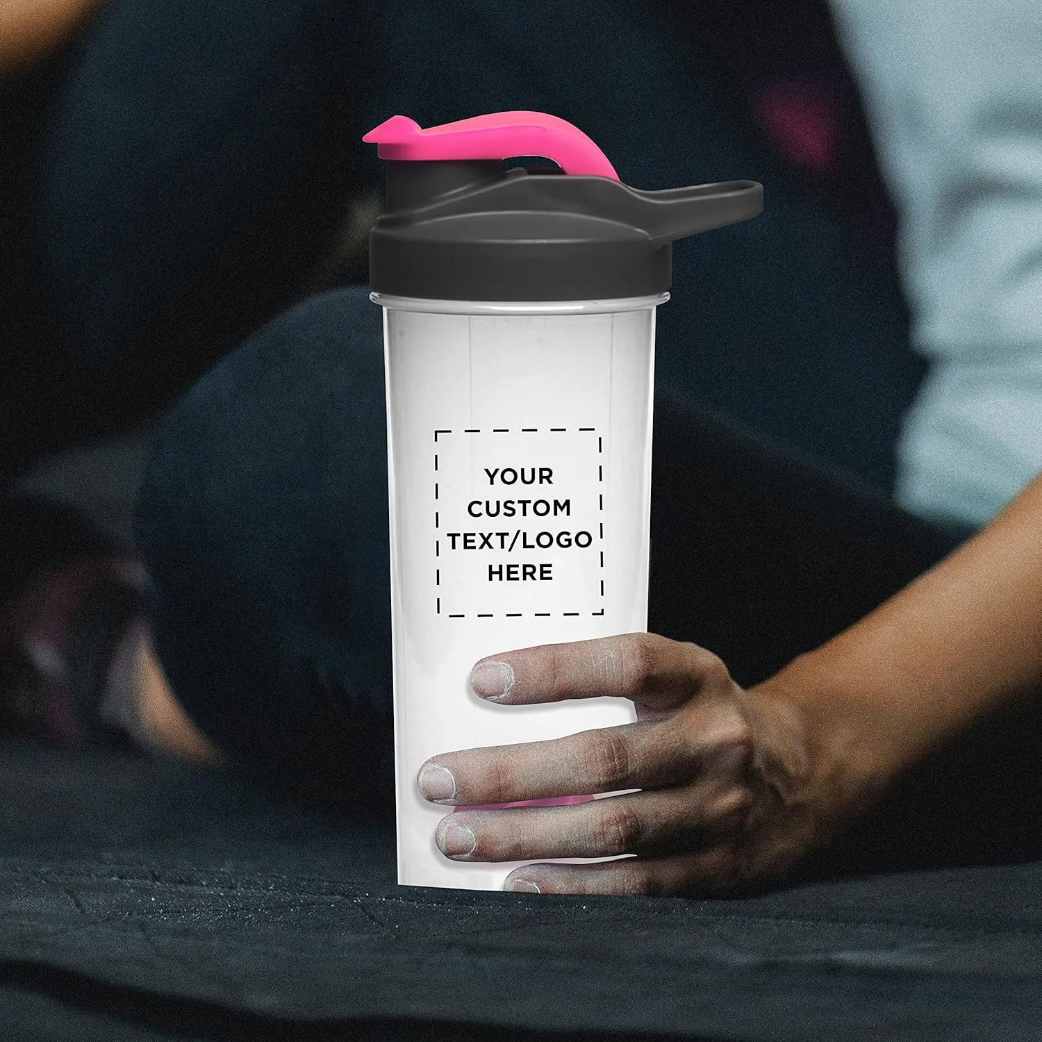 DISCOUNT PROMOS Custom Plastic Shaker Bottles with Mixer 24 oz. Set of 100, Personalized Bulk Pack - Perfect for Protein Shake, Smoothie and More! - Bright Pink