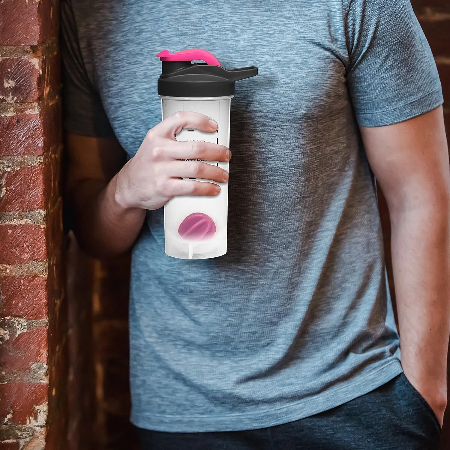 DISCOUNT PROMOS Custom Plastic Shaker Bottles with Mixer 24 oz. Set of 100, Personalized Bulk Pack - Perfect for Protein Shake, Smoothie and More! - Bright Pink