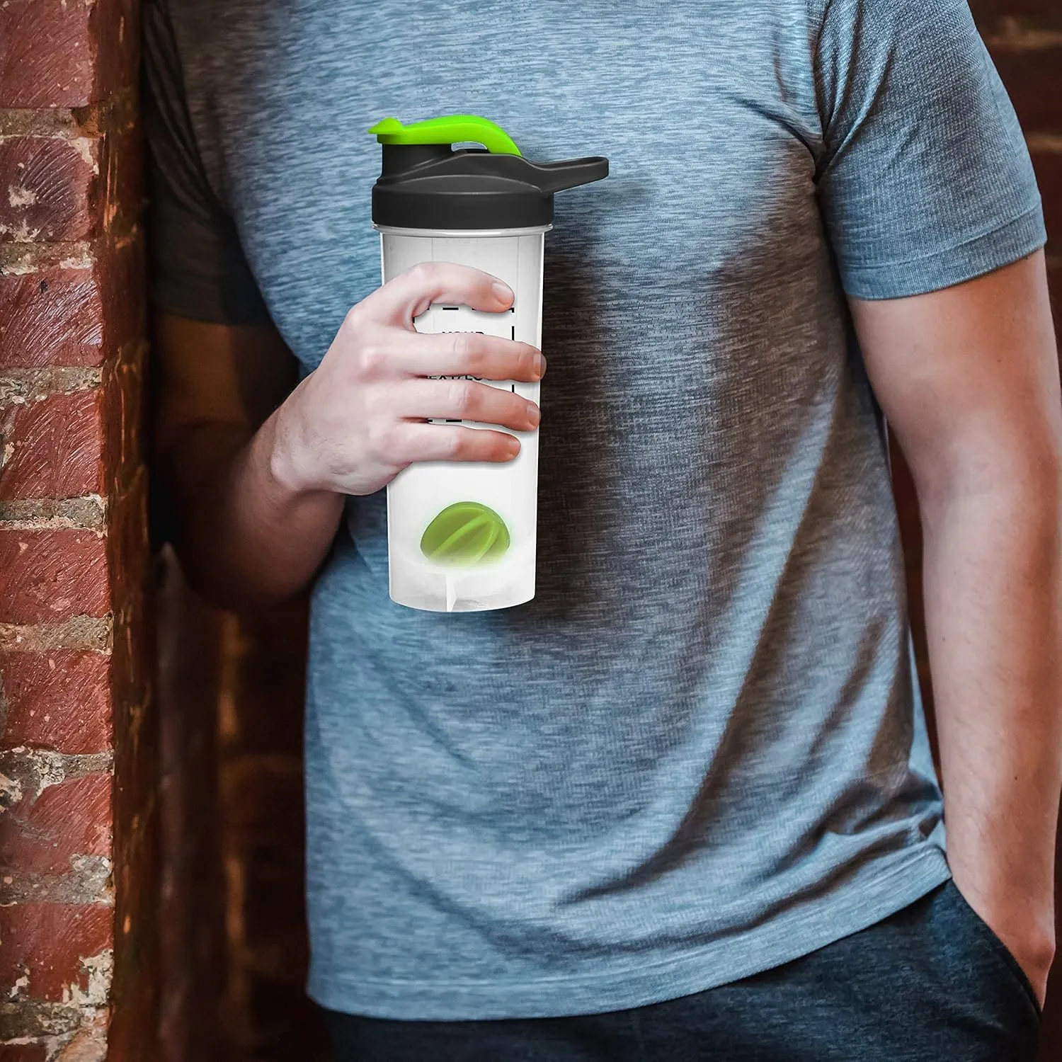 DISCOUNT PROMOS Custom Plastic Shaker Bottles with Mixer 24 oz. Set of 100, Personalized Bulk Pack - Perfect for Protein Shake, Smoothie and More! - Lime Green
