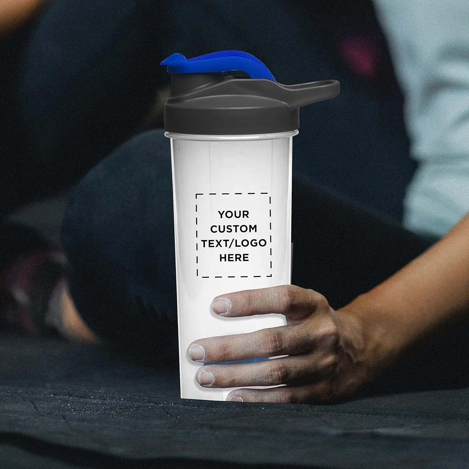 DISCOUNT PROMOS Custom Plastic Shaker Bottles with Mixer 24 oz. Set of 100, Personalized Bulk Pack - Perfect for Protein Shake, Smoothie and More! - Reflex Blue