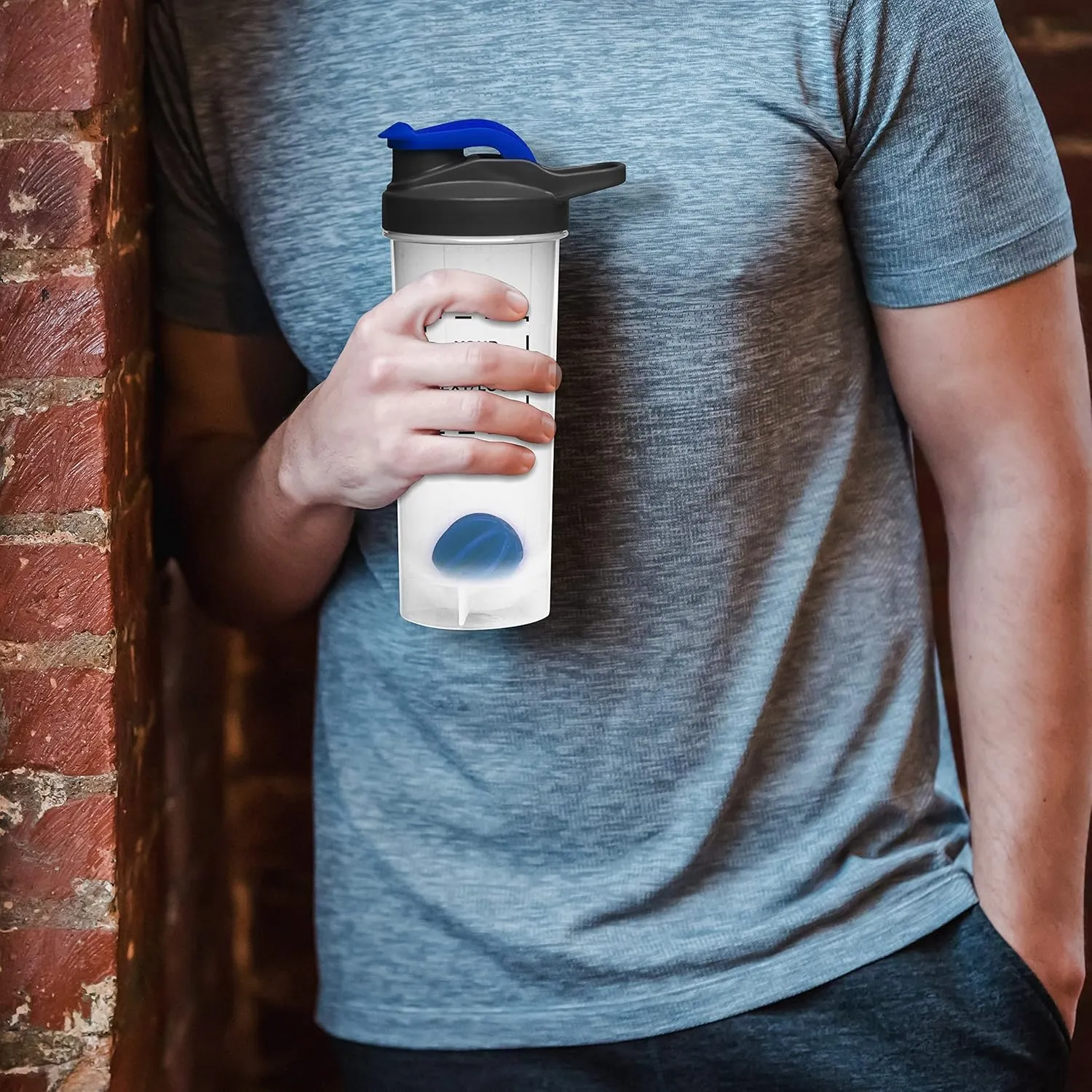 DISCOUNT PROMOS Custom Plastic Shaker Bottles with Mixer 24 oz. Set of 100, Personalized Bulk Pack - Perfect for Protein Shake, Smoothie and More! - Reflex Blue