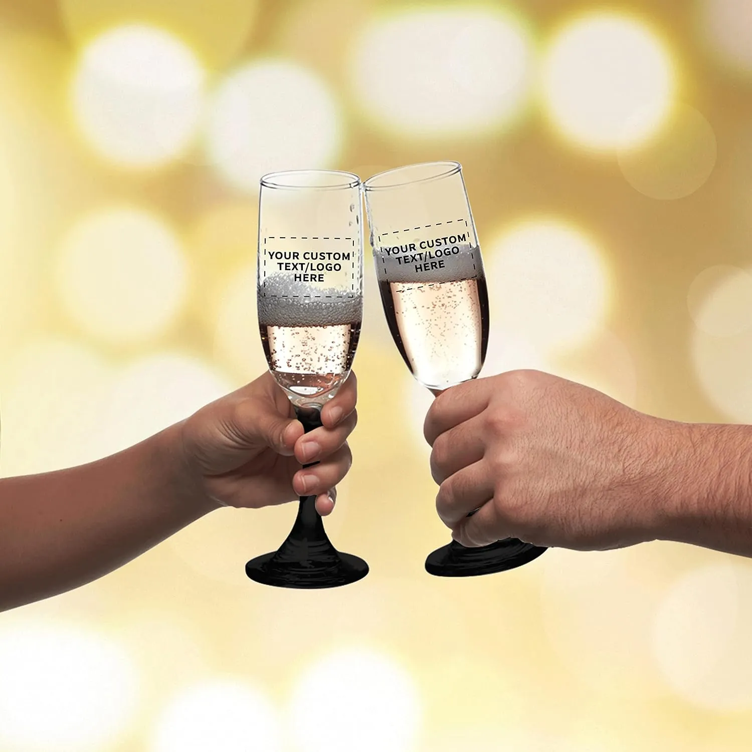 DISCOUNT PROMOS Custom Premiere Champagne Flutes 6.25 oz. Set of 10, Personalized Bulk Pack - Elegant Drinkware for Weddings, Events, & Promotional Gifts - Black