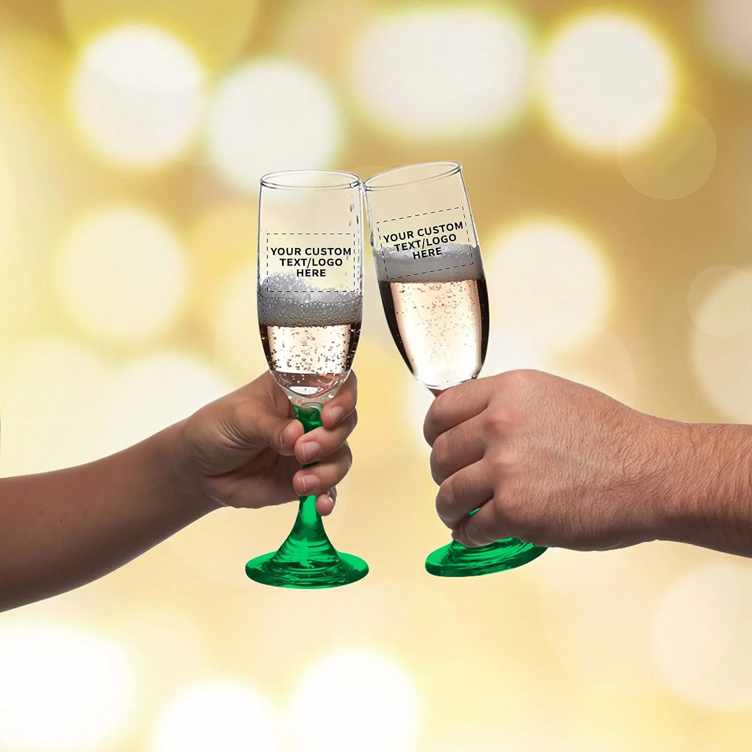 DISCOUNT PROMOS Custom Premiere Champagne Flutes 6.25 oz. Set of 10, Personalized Bulk Pack - Elegant Drinkware for Weddings, Events, & Promotional Gifts - Green