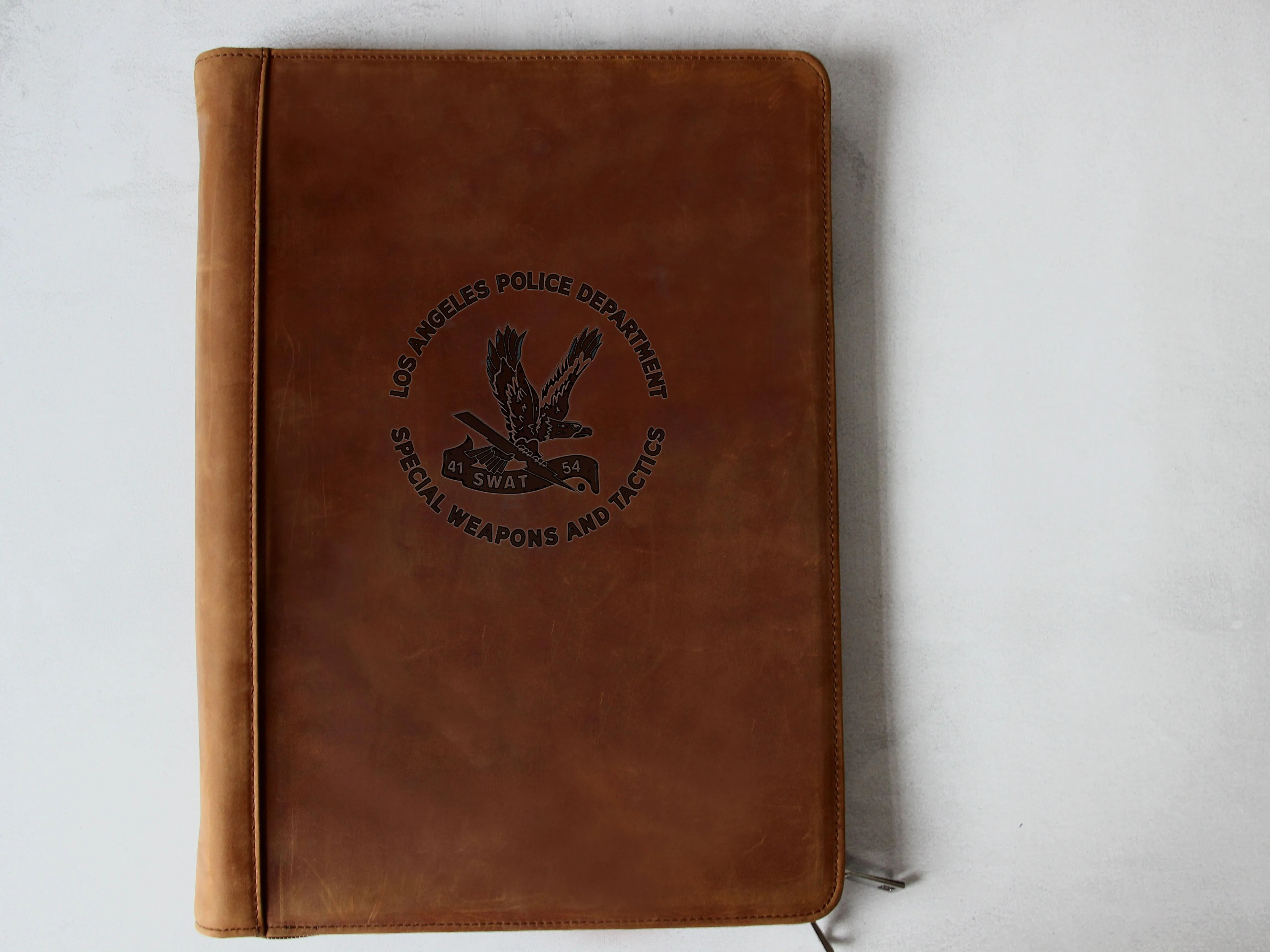 Distressed Vintage Leather 3 Ring Binder with Clipboard