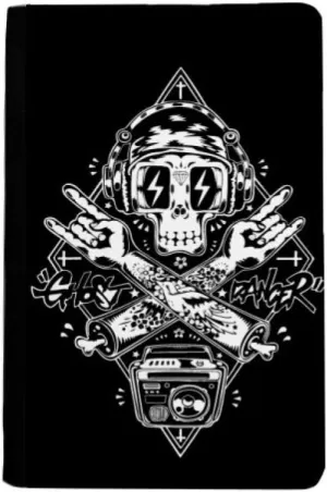 DIYthinker Skull Black Music Listening Illustrate Passport Holder Notecase Burse Wallet Cover Card Purse