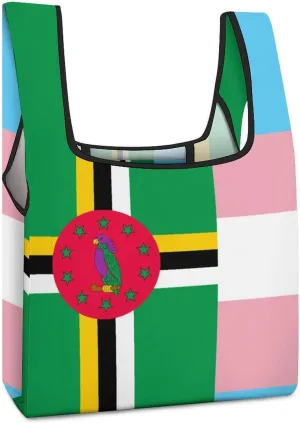 Dominica Transgender Flag Novelty Reusable Grocery Bag Fold-able Shopping Bags Washable Tote Lightweight Storage Pouch with Handle
