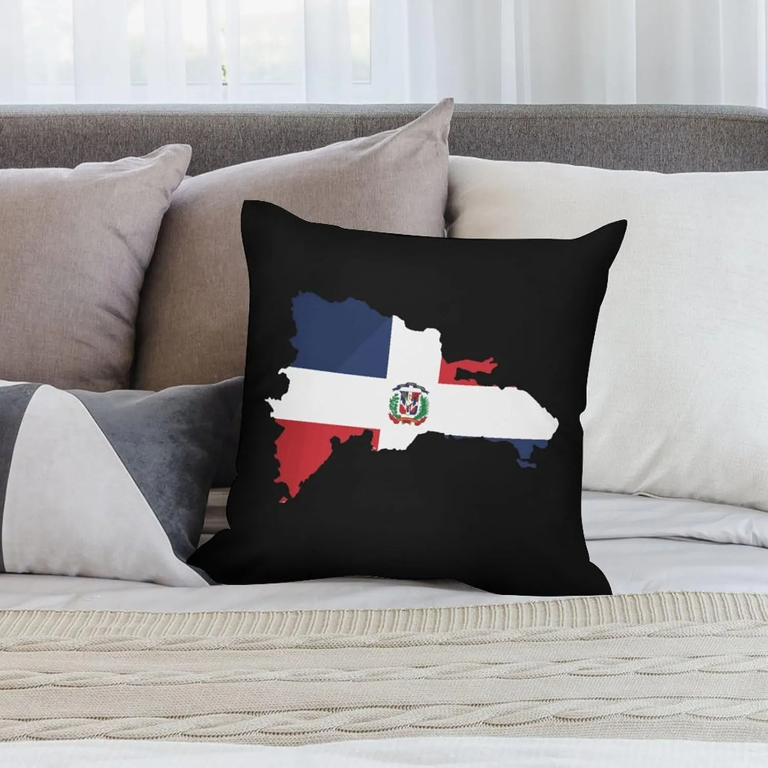 Dominican Republic Map Flag Plush Pillow Cases Soft Pillow Covers Smooth Cushion Covers for Sofa Bed Set of 4 22 "x22