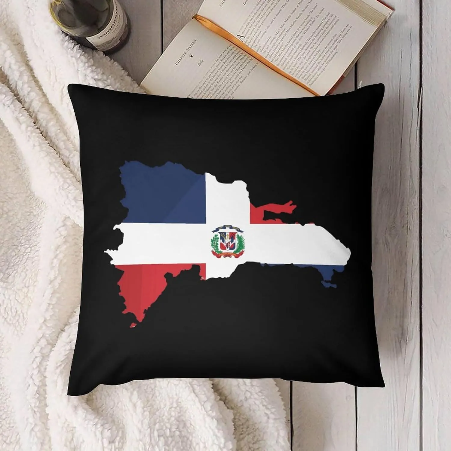 Dominican Republic Map Flag Plush Pillow Cases Soft Pillow Covers Smooth Cushion Covers for Sofa Bed Set of 4 22 "x22