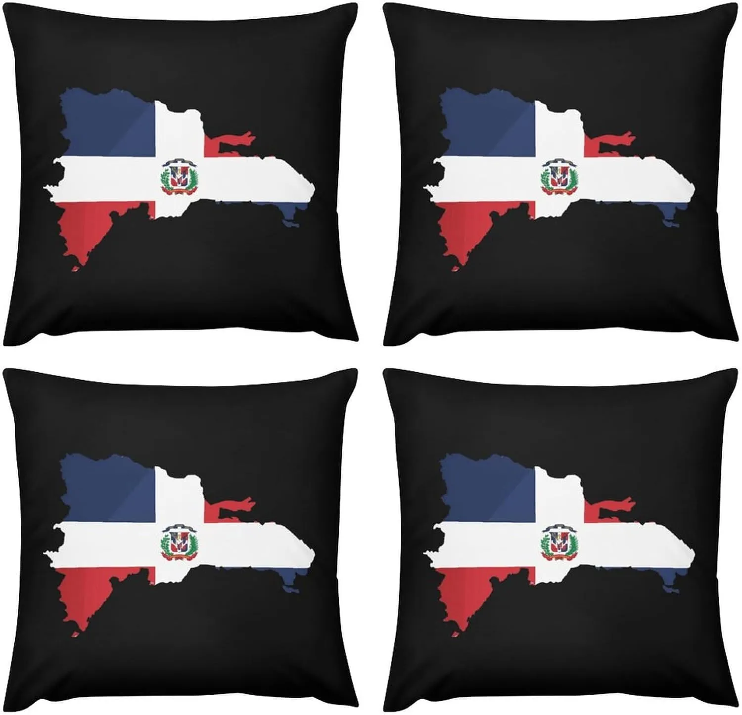 Dominican Republic Map Flag Plush Pillow Cases Soft Pillow Covers Smooth Cushion Covers for Sofa Bed Set of 4 22 "x22