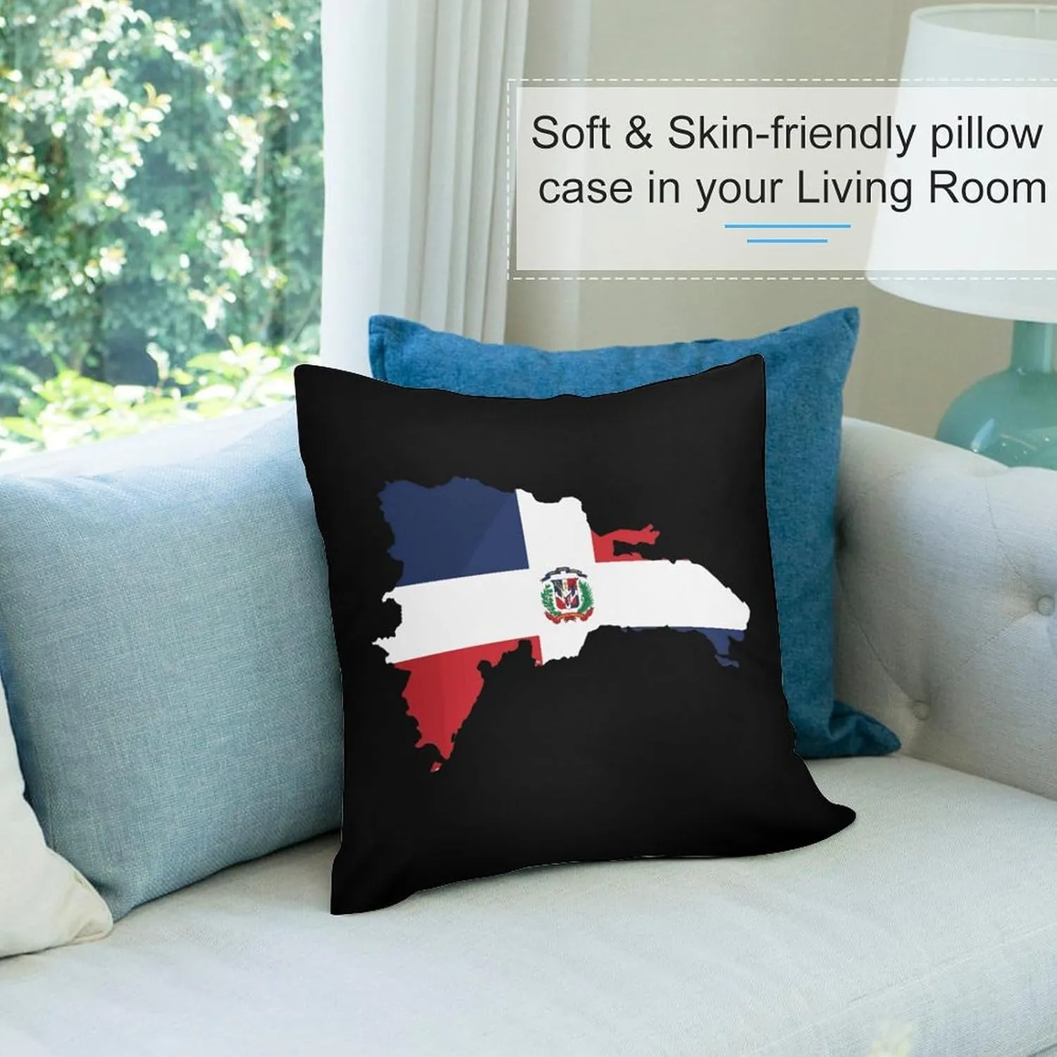 Dominican Republic Map Flag Plush Pillow Cases Soft Pillow Covers Smooth Cushion Covers for Sofa Bed Set of 4 22 "x22