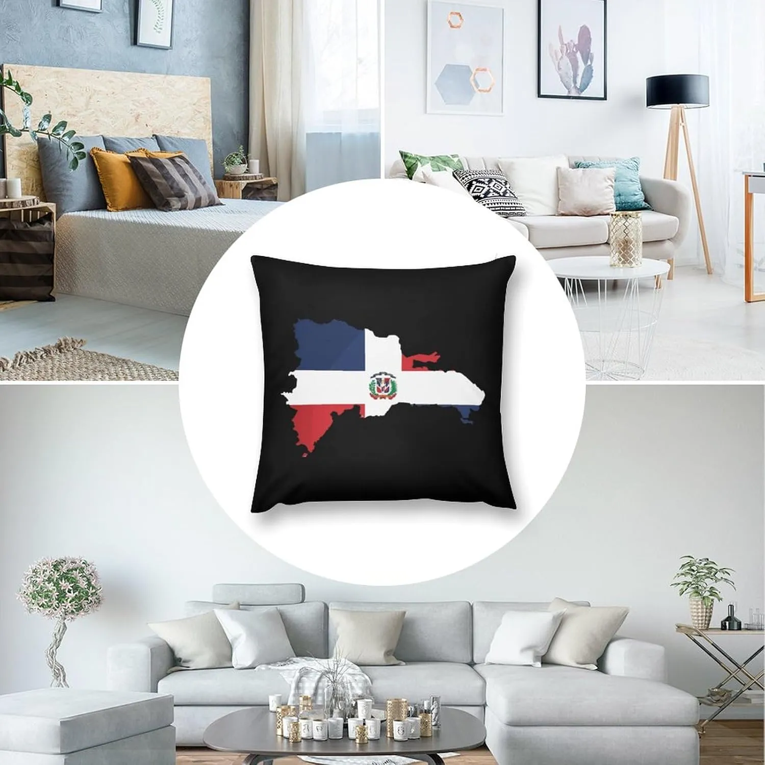 Dominican Republic Map Flag Plush Pillow Cases Soft Pillow Covers Smooth Cushion Covers for Sofa Bed Set of 4 22 "x22