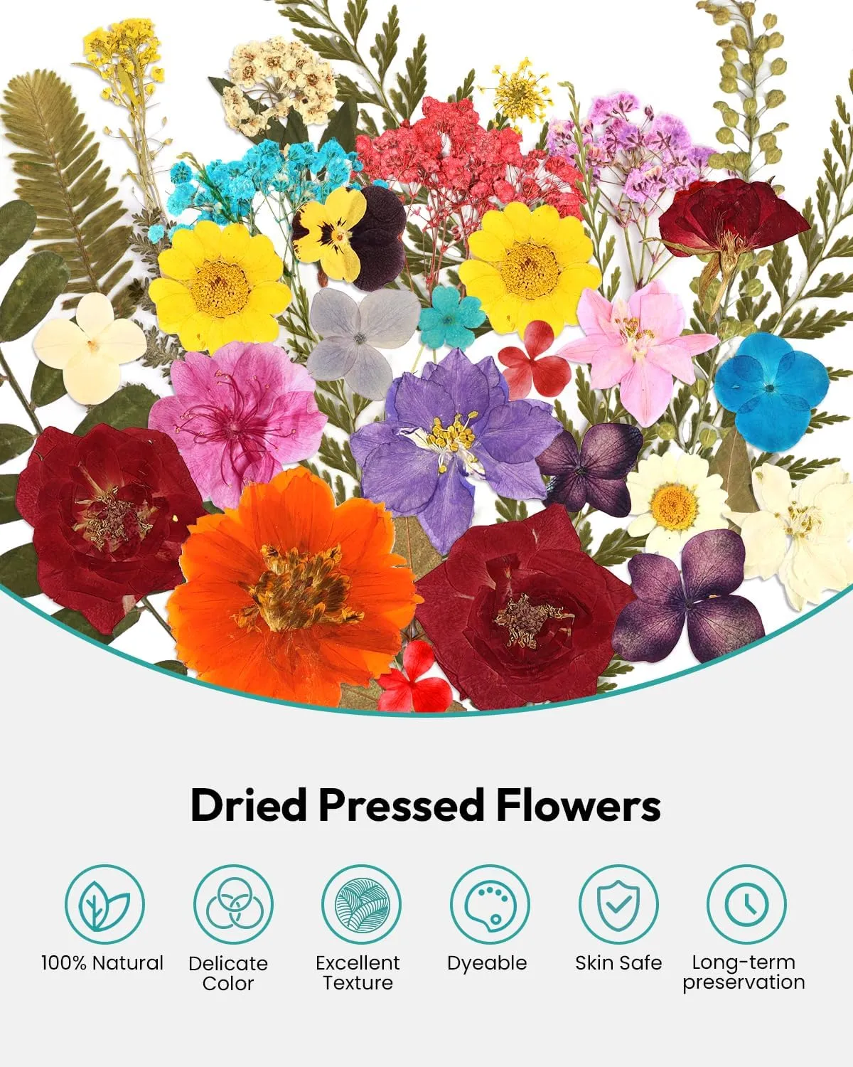 Dried Flowers, Resiners 174Pcs Pressed Flowers for Craft Colorful Real Natural Dried Flowers Dry Leaves Kit for DIY Making Crafts Resin Soap Candle Scrapbook Supplies Card Making Jewelry