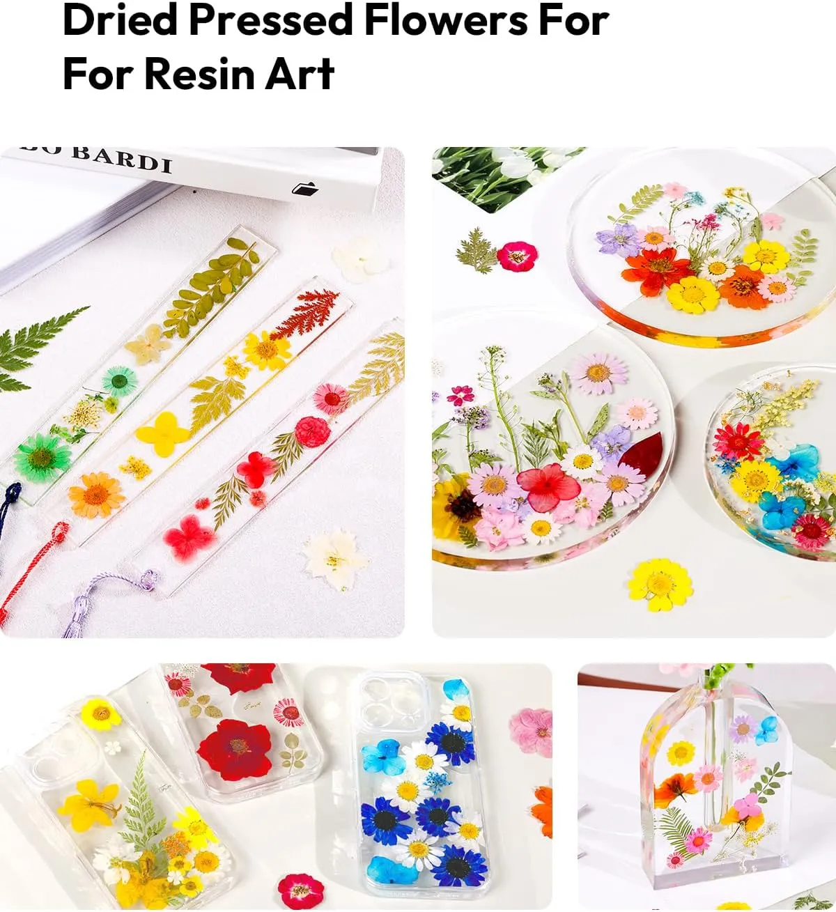 Dried Flowers, Resiners 174Pcs Pressed Flowers for Craft Colorful Real Natural Dried Flowers Dry Leaves Kit for DIY Making Crafts Resin Soap Candle Scrapbook Supplies Card Making Jewelry