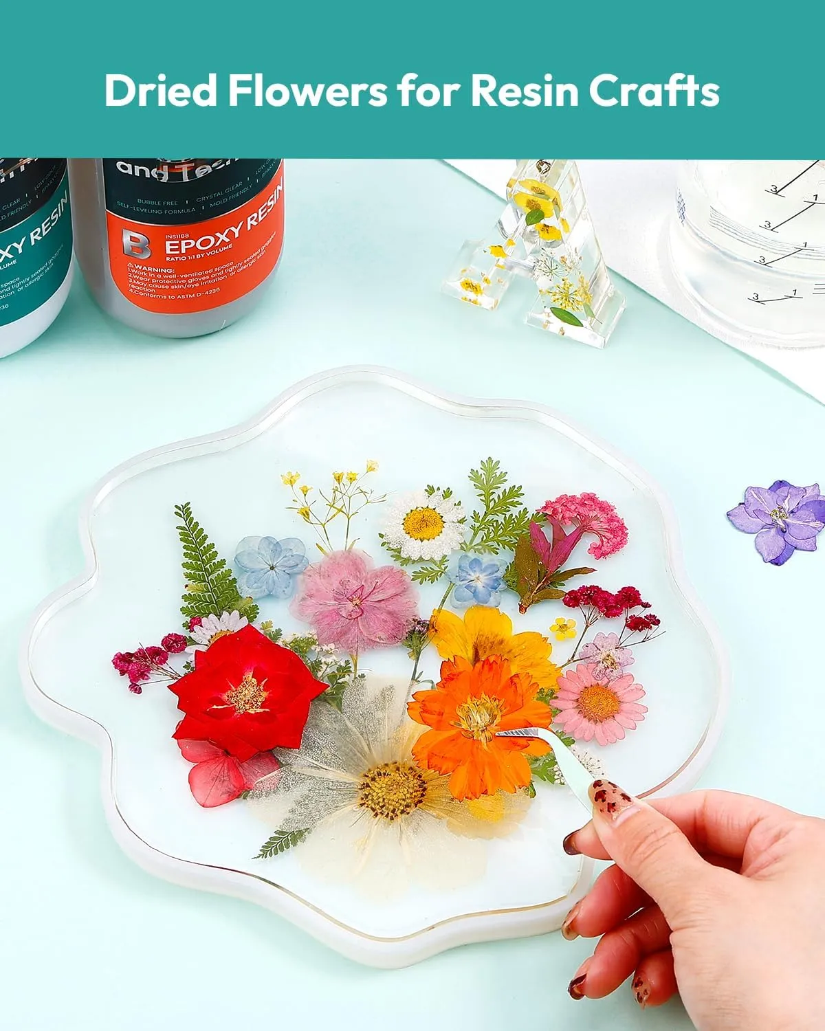 Dried Flowers, Resiners 174Pcs Pressed Flowers for Craft Colorful Real Natural Dried Flowers Dry Leaves Kit for DIY Making Crafts Resin Soap Candle Scrapbook Supplies Card Making Jewelry