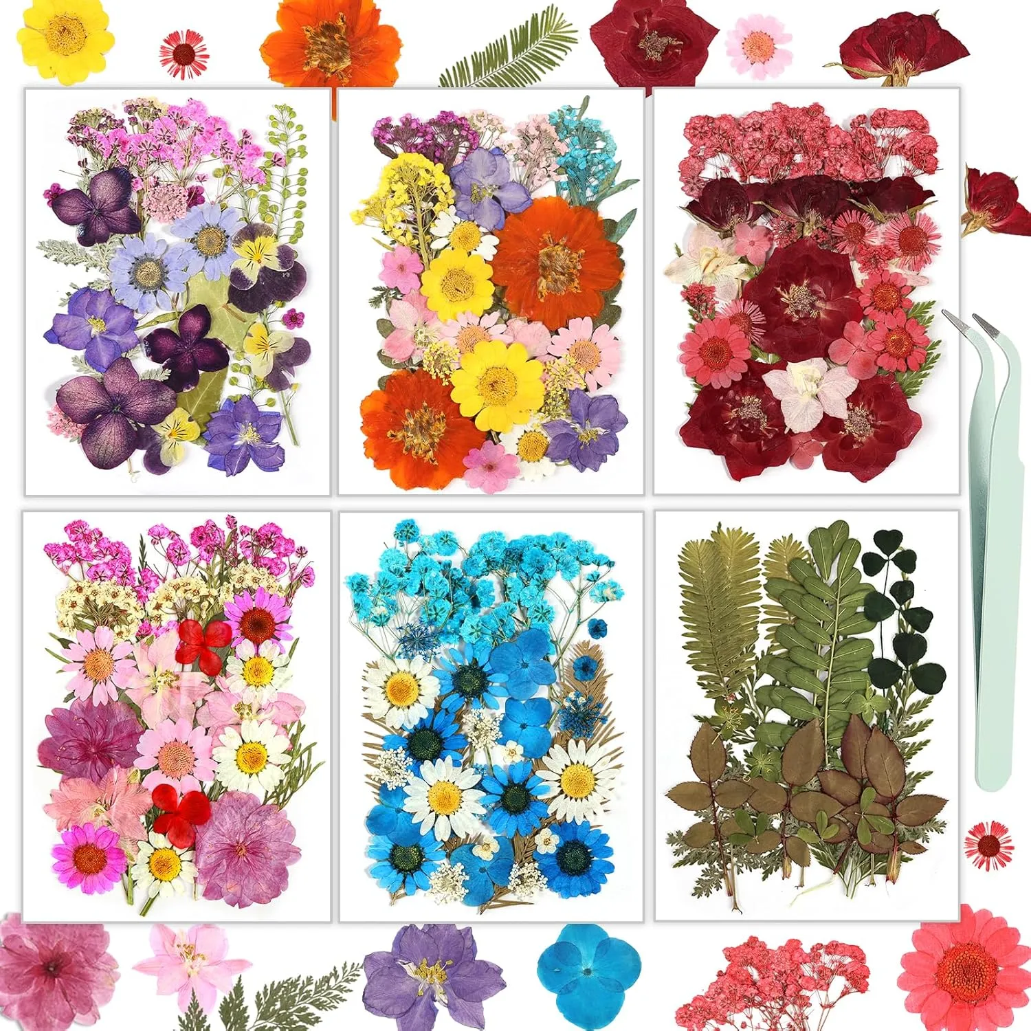 Dried Flowers, Resiners 174Pcs Pressed Flowers for Craft Colorful Real Natural Dried Flowers Dry Leaves Kit for DIY Making Crafts Resin Soap Candle Scrapbook Supplies Card Making Jewelry
