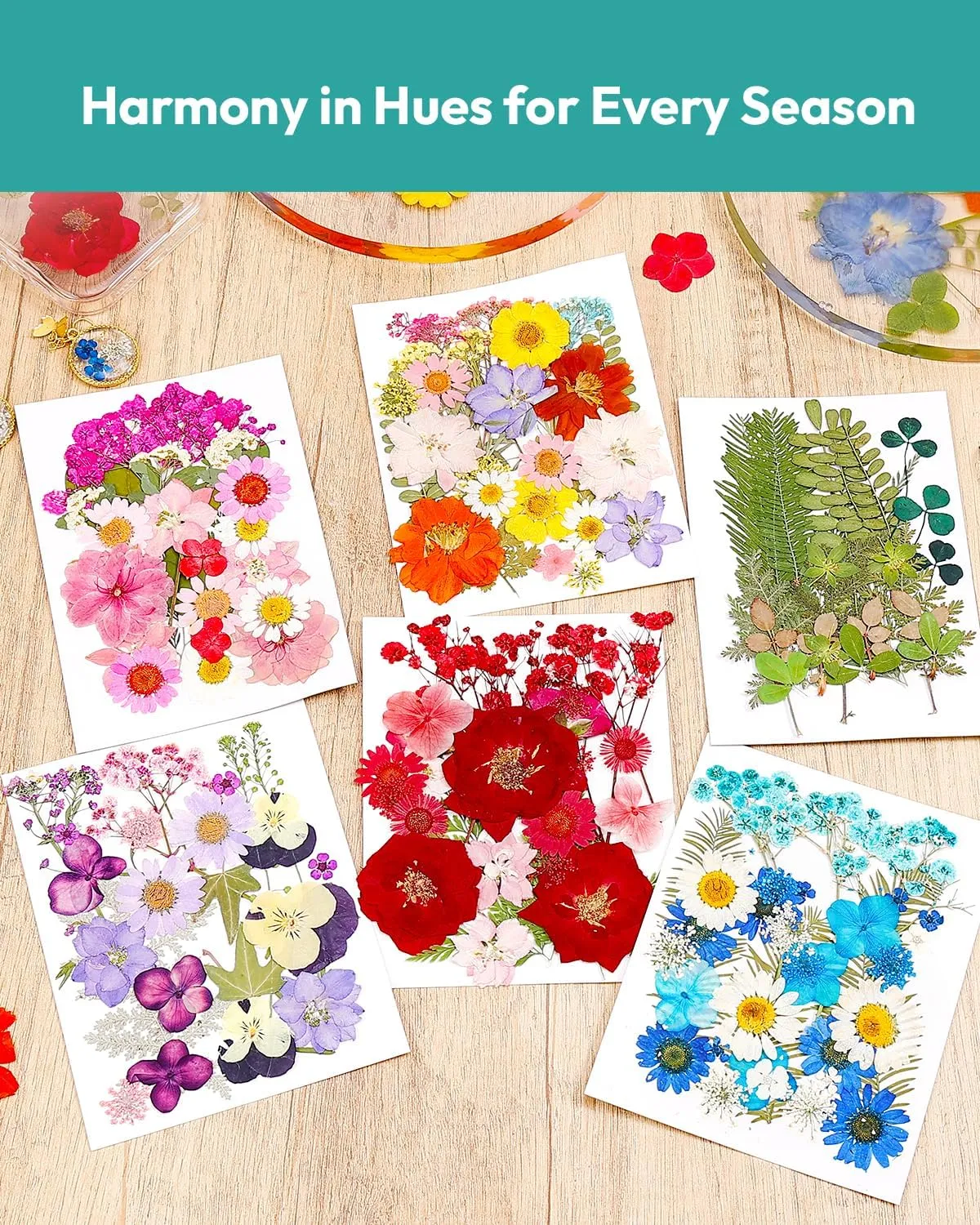 Dried Flowers, Resiners 174Pcs Pressed Flowers for Craft Colorful Real Natural Dried Flowers Dry Leaves Kit for DIY Making Crafts Resin Soap Candle Scrapbook Supplies Card Making Jewelry